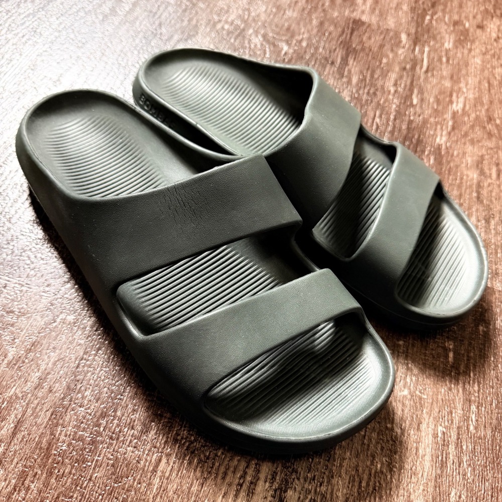 Bombas Friday Slides Men 10 Olive Green Gray Two Strap Comfort Foam Sandals